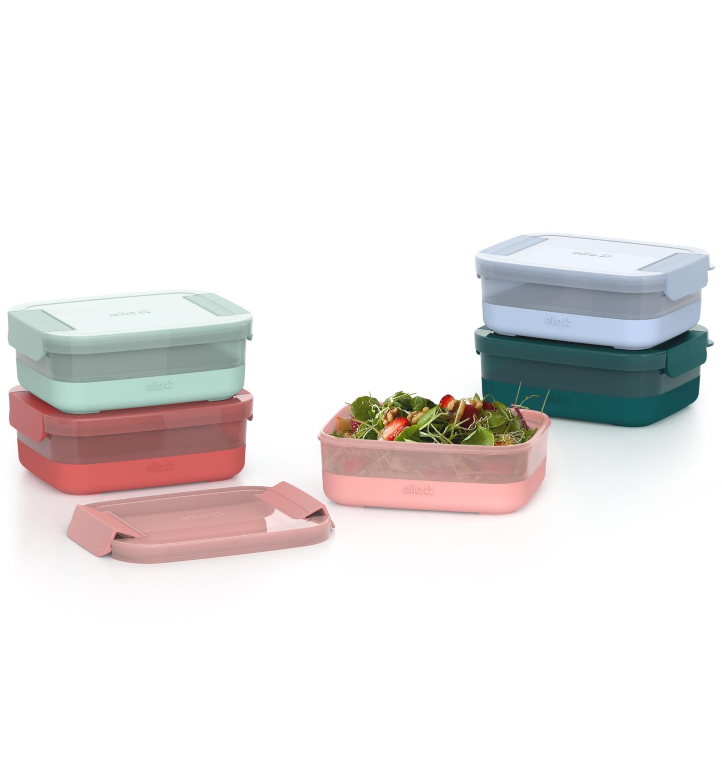 Ello Plastic 3.7 Cup Meal Prep Set 10 Pc, 5 Pack Set - BPA Free Plastic Food Storage Container with Silicone Boot and Airtight Lids, Dishwasher, Microwave, and Freezer Safe, Melon