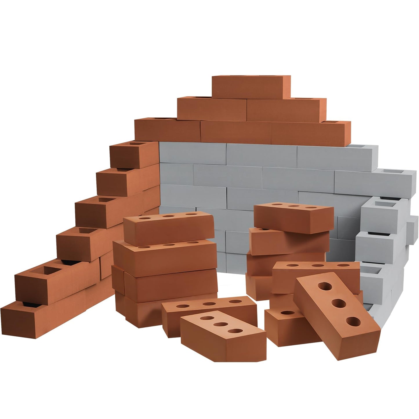 Deekin Foam Brick Building Blocks for Kids Thick Blocks Foam Large Fake Brick Construction Toy for Stacking Construction, 8 x 4 x 2.4 in(30 Pcs,Square Circle Holes)