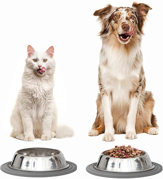 Metopets 2 PCS Small Pet Food Mat for Cat and Dog, Grey 9.5"x9.5"