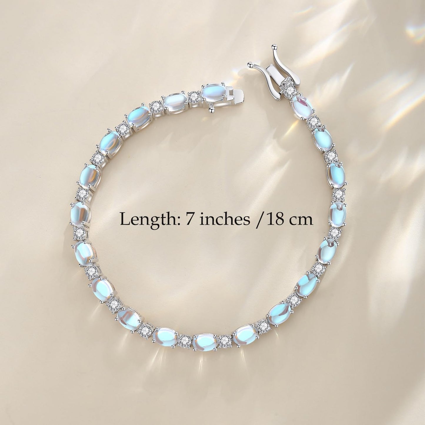 FANCIME Sterling Silver Created Moonstone Tennis Bracelet June Birthstone Bracelet Oval Gemstone Dainty Fine Jewelry for Women 7"