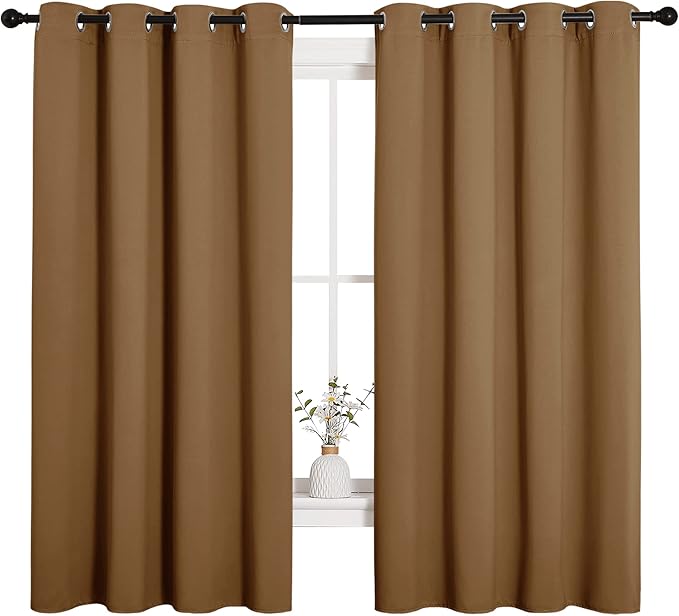 NICETOWN Sleek Blackout Curtains 68 inches Length for Windows, Noise Reducing and Block Draft Panels for Door Doorway Laundry Office Luxury Decor Theme (2 Panels, Gold Brown, W55 x L68 -Inch)