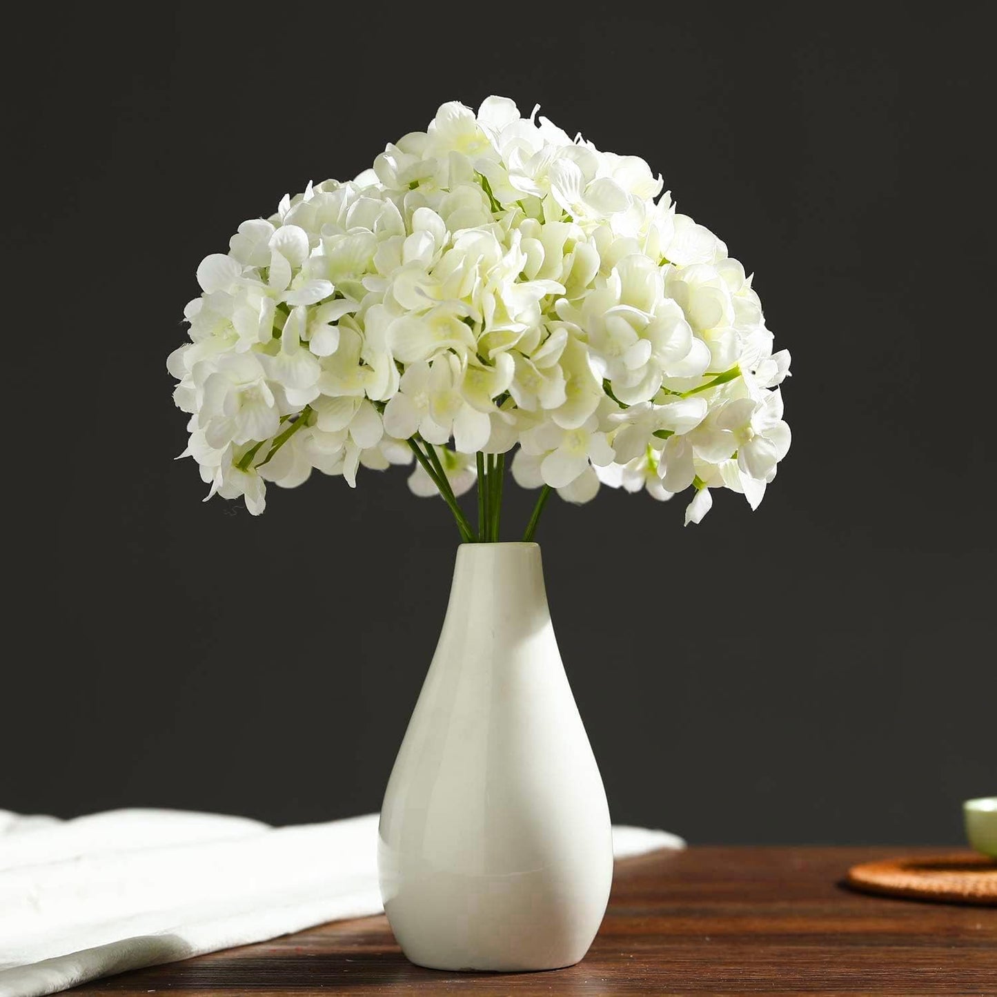 FLORRALIA Fake White Hydrangea Artificial Flowers - Faux Silk Hydrangeas Flowers Heads with Stems Real Touch for Home Wedding Party Table Decor(CreamWhite,Pack of 10)