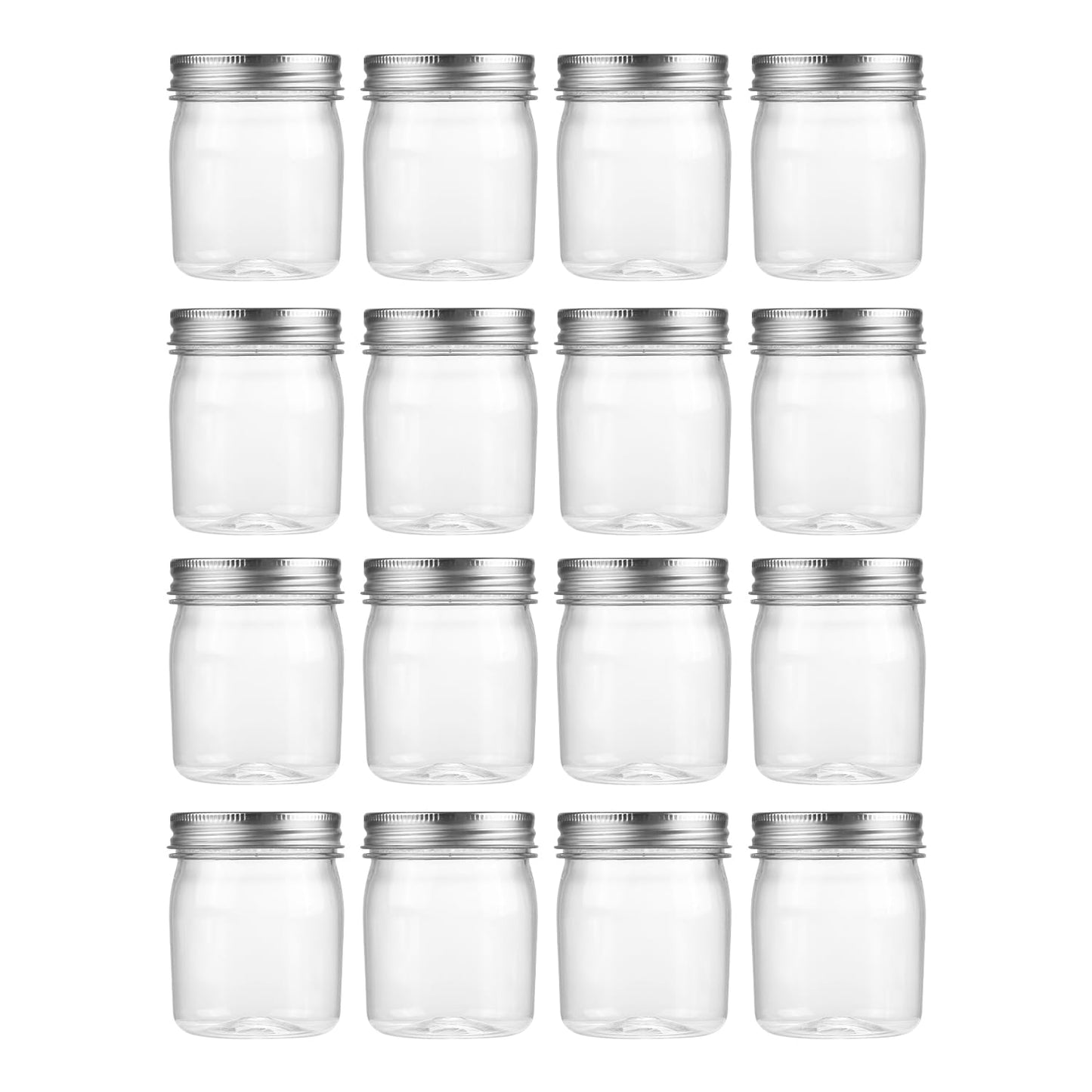 novelinks 8 oz Clear Plastic Jars with Airtight Lids, 16 Pack Plastic Mason Jars with Lids 8oz, Refillable Storage Slime Containers & Small Spice Jar for Kitchen Organization (16 Pack,Silver)