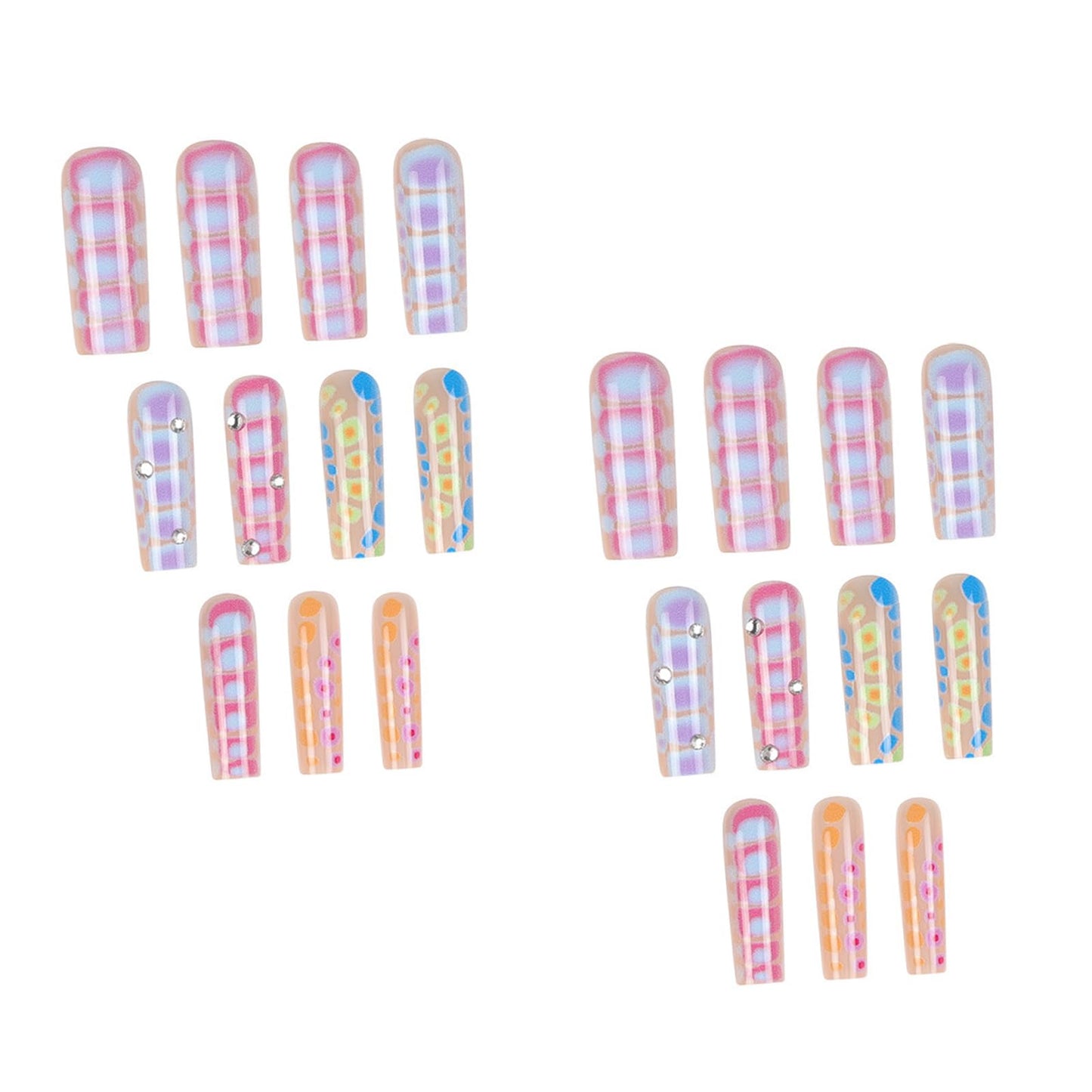 IMSOHOT Press on Nails Long Square Fake Nails Colorful Crocodile Print False Nails with Rhinestone Design Glossy Full Cover Artificial Acrylic Stick on Nails Nail Art