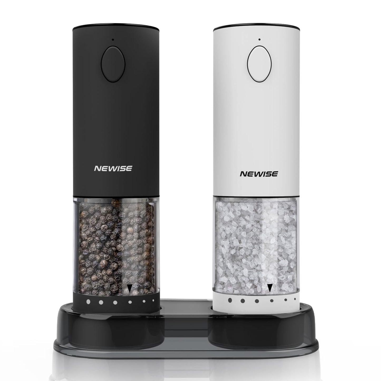 Electric Salt and Pepper Grinder Set, Adjustable Coarseness & LED Light, Rechargeable Large Capacity Stainless Steel Mill, Birthday Cooking Gifts for Women Mom- Black/White