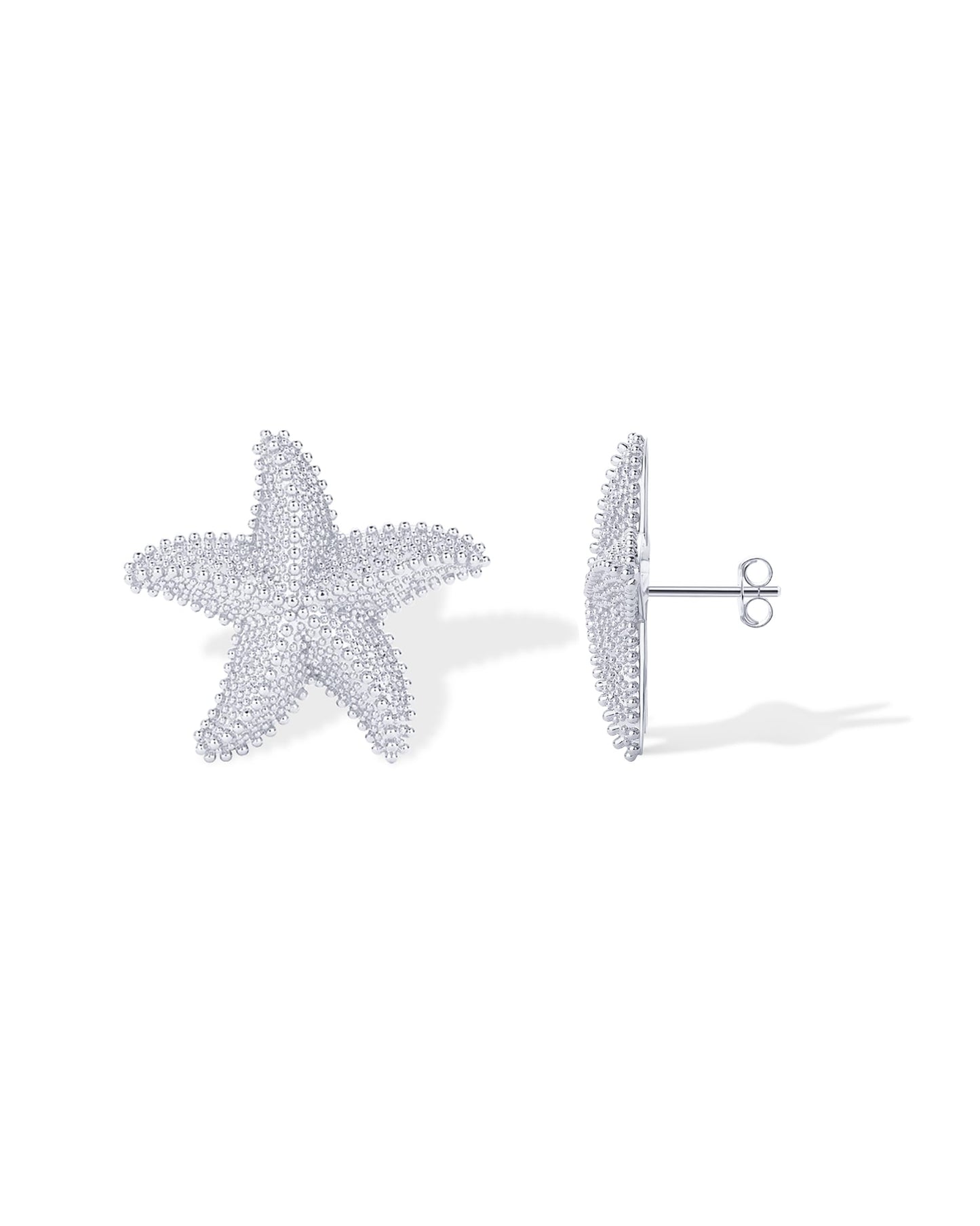 PAVOI Rhodium Plated 925 Sterling Silver Posts Starfish Statement Earrings for Women | Chunky Ocean Starfish Stud Earrings | Hypoallergenic Jewelry
