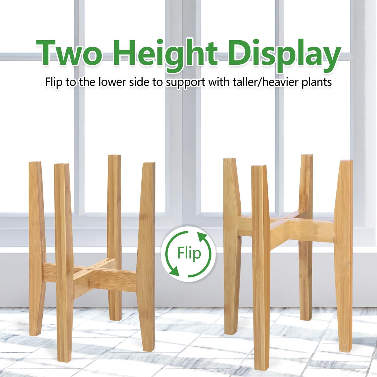 Rnined Plant Stand Indoor, Bamboo Plant Shelf, Adjustable Corner Plants Flower Holders Single Floor Plant Stand, Fits 8 to 12 Inches Pots,(Pot & Plant Not Included)(Nature)