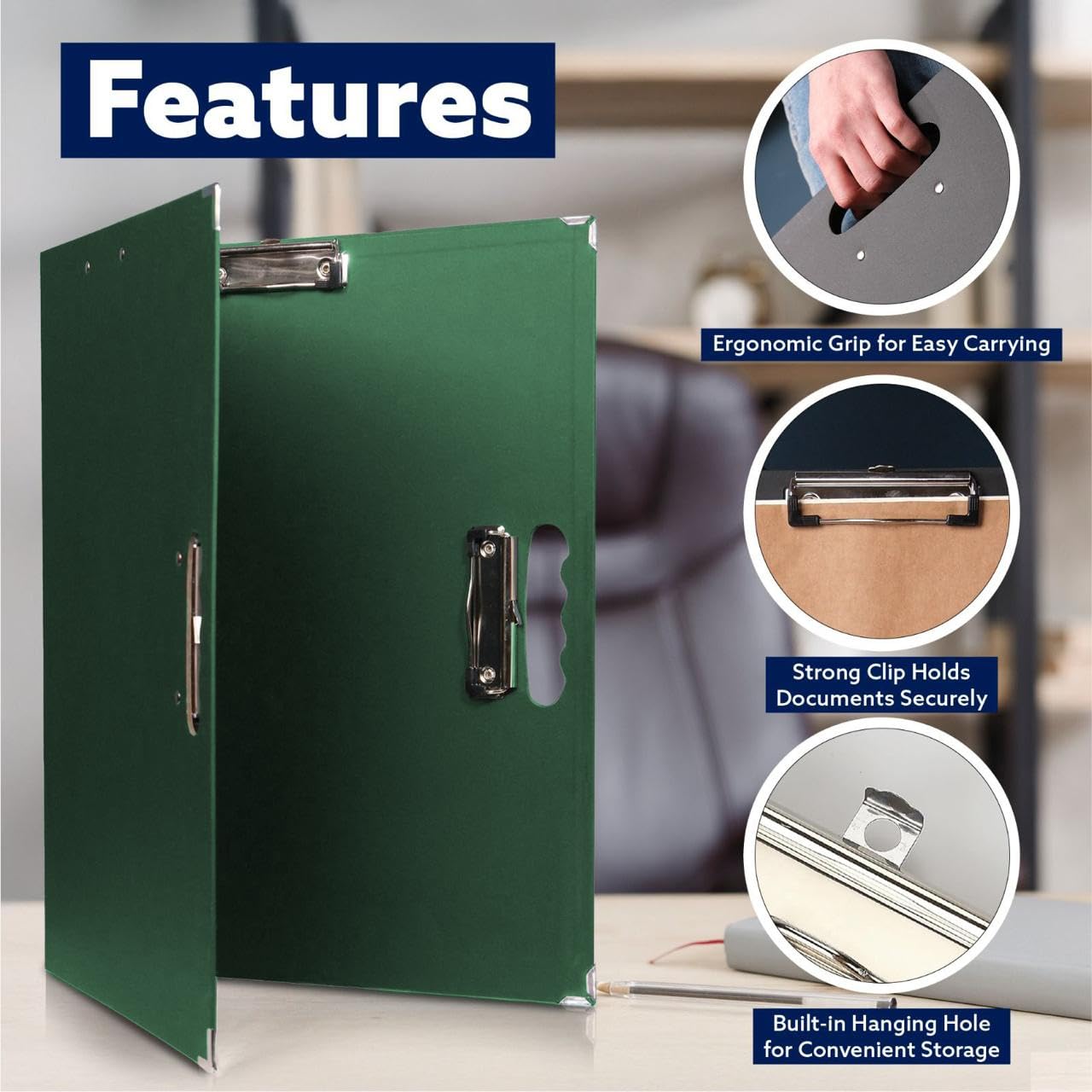 18x24 Clipboard - Foldable 18x24 File Folder & Drawing Board - Folds to 11x17 Clipboard, 4 Clips, Corner Protectors, Portable Art Portfolio, Architecture Folder, 11x17 Binder, Portfolio Binder (Green)