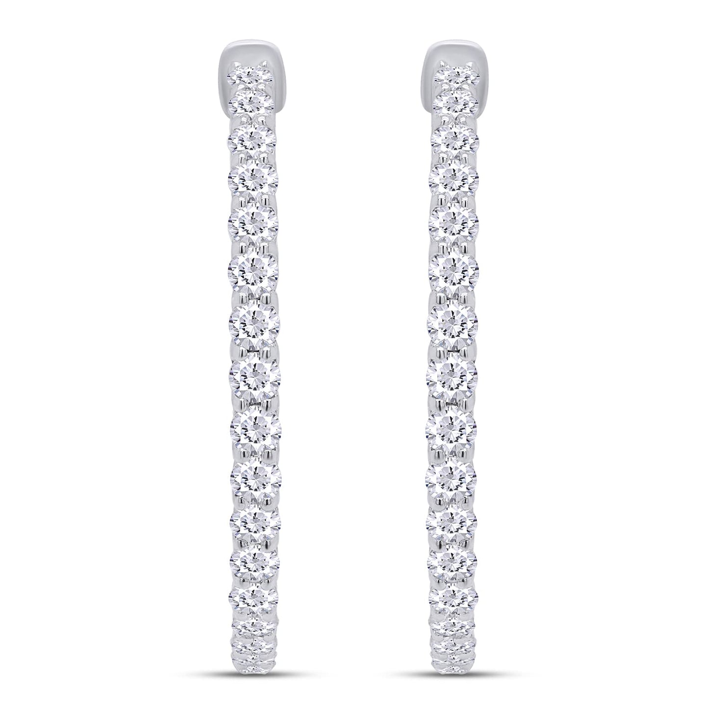 Inside Out Hoop Earrings for Women Round Lab Created Moissanite or Lab Grown Diamond Hoops in 14k White Gold Plated 925 Sterling Silver Fine Jewelry