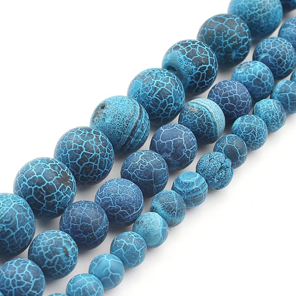 6mm Deep Blue Matte Oxidized Natural Stone Beads Round Loose Beads for Jewelry Making Yochus DIY Beads Bracelet Necklace
