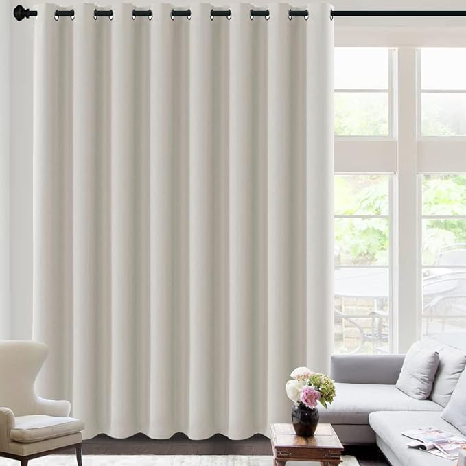 H.VERSAILTEX Blackout Curtains for Sliding Glass Door Room Divider Curtains Noise Reduce Curtain Panel Portable Window Screen Sliding Partition, W120 x L96 inches/8' Tall by 10' Wide, Ivory/Cream