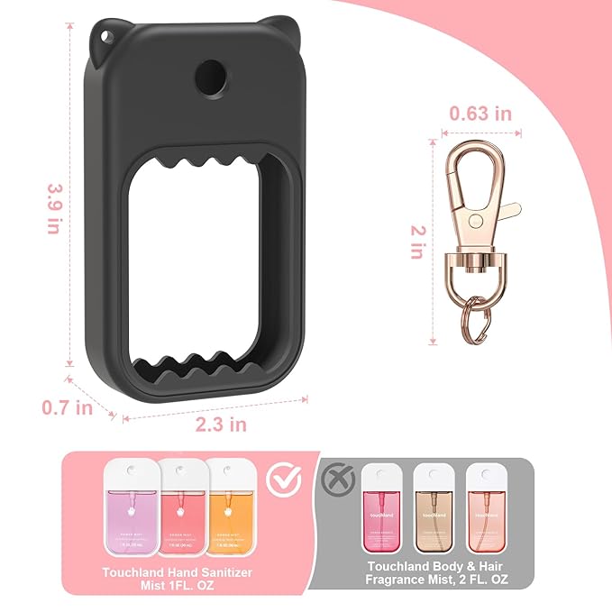 3Pcs Hand Sanitizer Spray Case for Touchland Silicone Touchland Case Keychain Cute Hand Sanitizer Spray Holder Compatible with Touchland Power Mist Gentle Mist Glow Mist (Pink & White & Black)