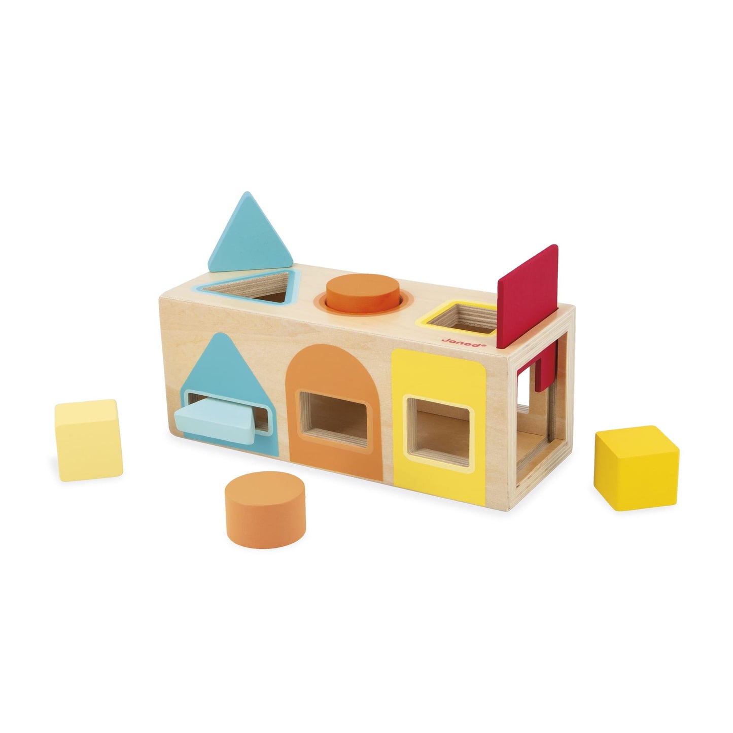 Janod Geometric Shapes 6 pc Wooden Sorting Box - Ages 12+ Months to 3 Years - J05330