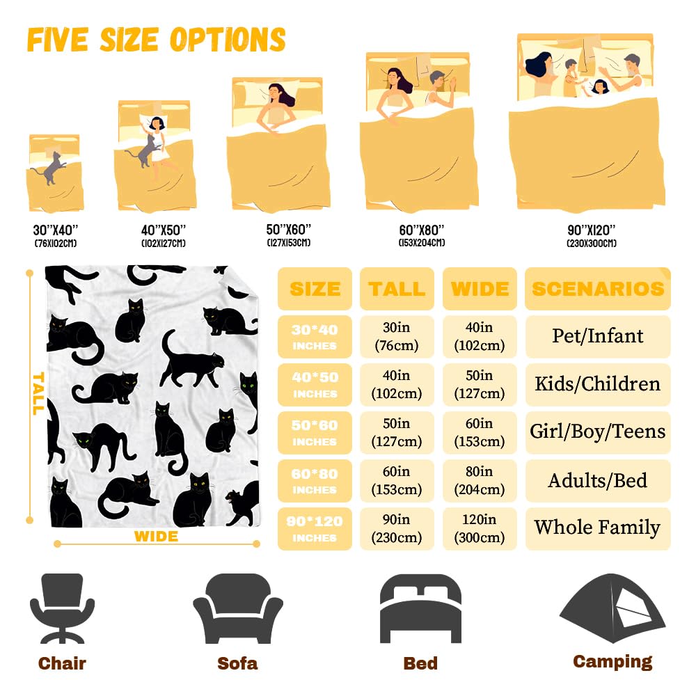 Black Cats Blanket Throw Super Soft and Cozy Blankets for Home Decoration, Couch, Bed, Sofa 50"x40" Small for Kids for All Seasons