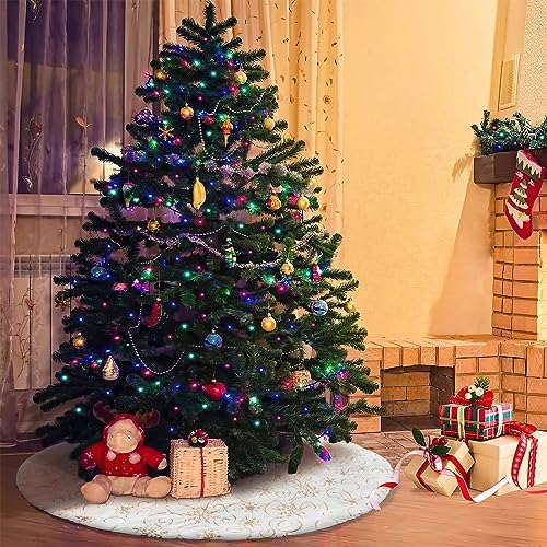 Dremisland Christmas Tree Skirt 36In White&Gold Tree Skirt with Snowflake