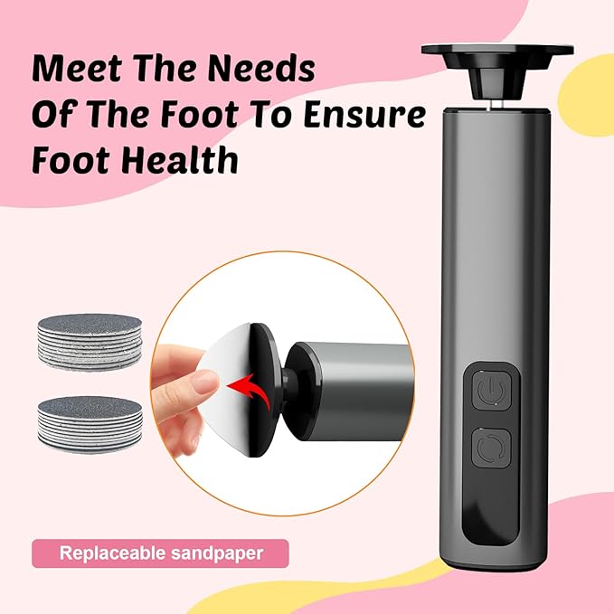 Electric Foot Callus Remover - 9-Speed Rechargeable Pedicure Tool with 20pcs 80/120 Grit Sandpapers +10 Grinding Heads | Aluminum Body & Type-C Charging (Black)