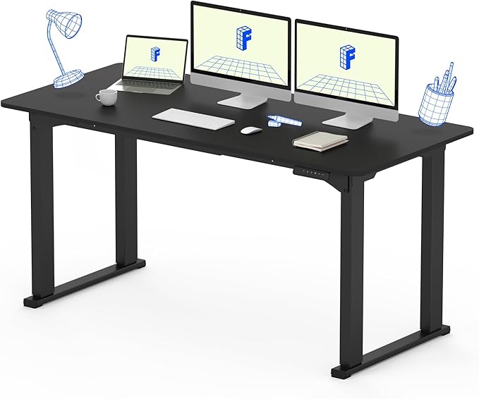 FLEXISPOT 4 Legs Standing Desk 63 x 28 Inch Electric Adjustable Height with Splice Board Home Office Sit Stand Up Desk, Black Top + Black Frame