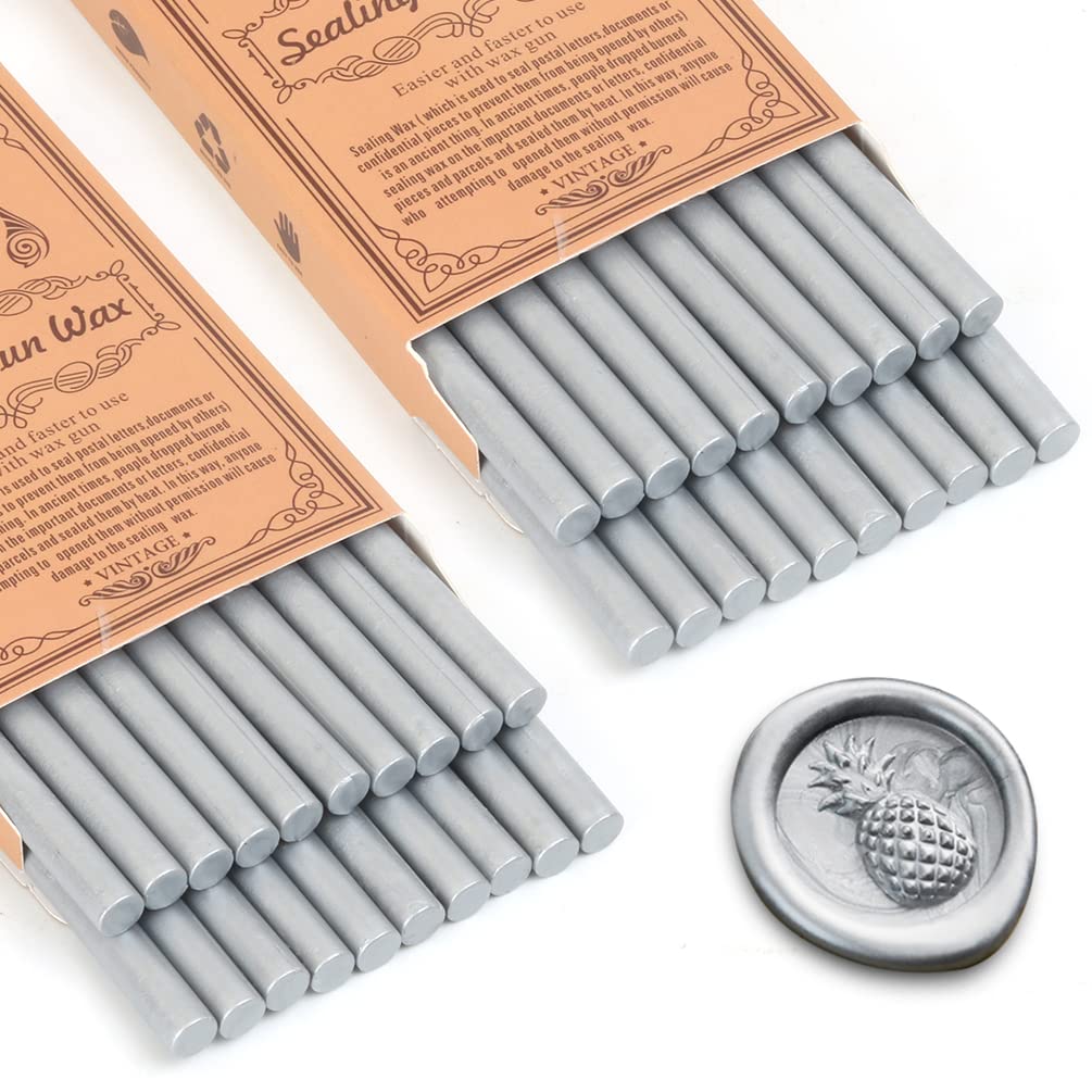 Wax Seal Sticks, Wasole 40pcs Silver Glue Gun Sticks Beads for Wax Seal Stamp, Great for Sealing Letter, Wedding Invitations, Envelopes (Silver)