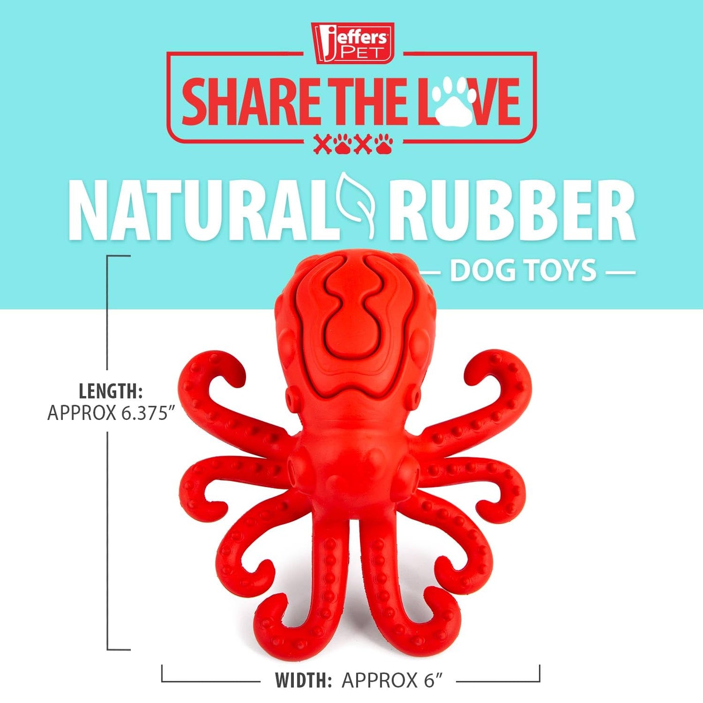 Jeffers Pet Natural Rubber Dog Chew Toy – Red Octopus, Medium – Treat Dispensing, Vanilla Scent, Durable, Non-Toxic, Dishwasher Safe, Interactive Fetch & Tug Toy - Perfect for Training