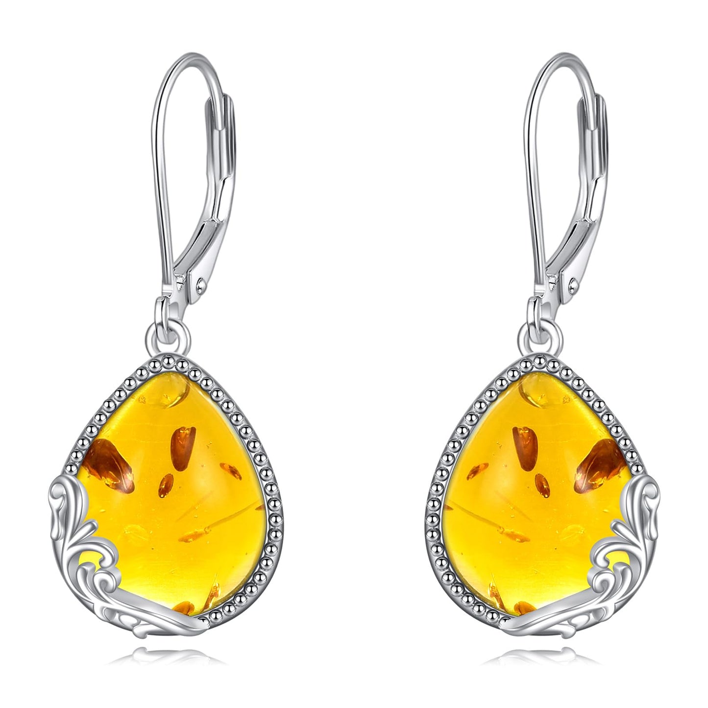 POPLYKE Amber Filigree Teardrop Drop Dangle Earrings Sterling Silver Leverback Earrings Jewelry