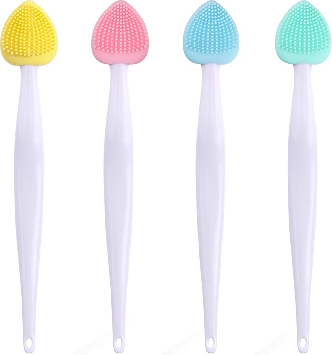 4pcs Lip Scrub Brush, Silicone Heart Lip Exfoliator Brushes Scrubber Tool, Double-Sided Lip Cleaning Exfoliating Remove Dead Skin Tool for Men Women Dark Lips- Pink & Green & Blue & Yellow