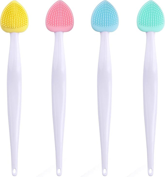 4pcs Lip Scrub Brush, Silicone Heart Lip Exfoliator Brushes Scrubber Tool, Double-Sided Lip Cleaning Exfoliating Remove Dead Skin Tool for Men Women Dark Lips- Pink & Green & Blue & Yellow