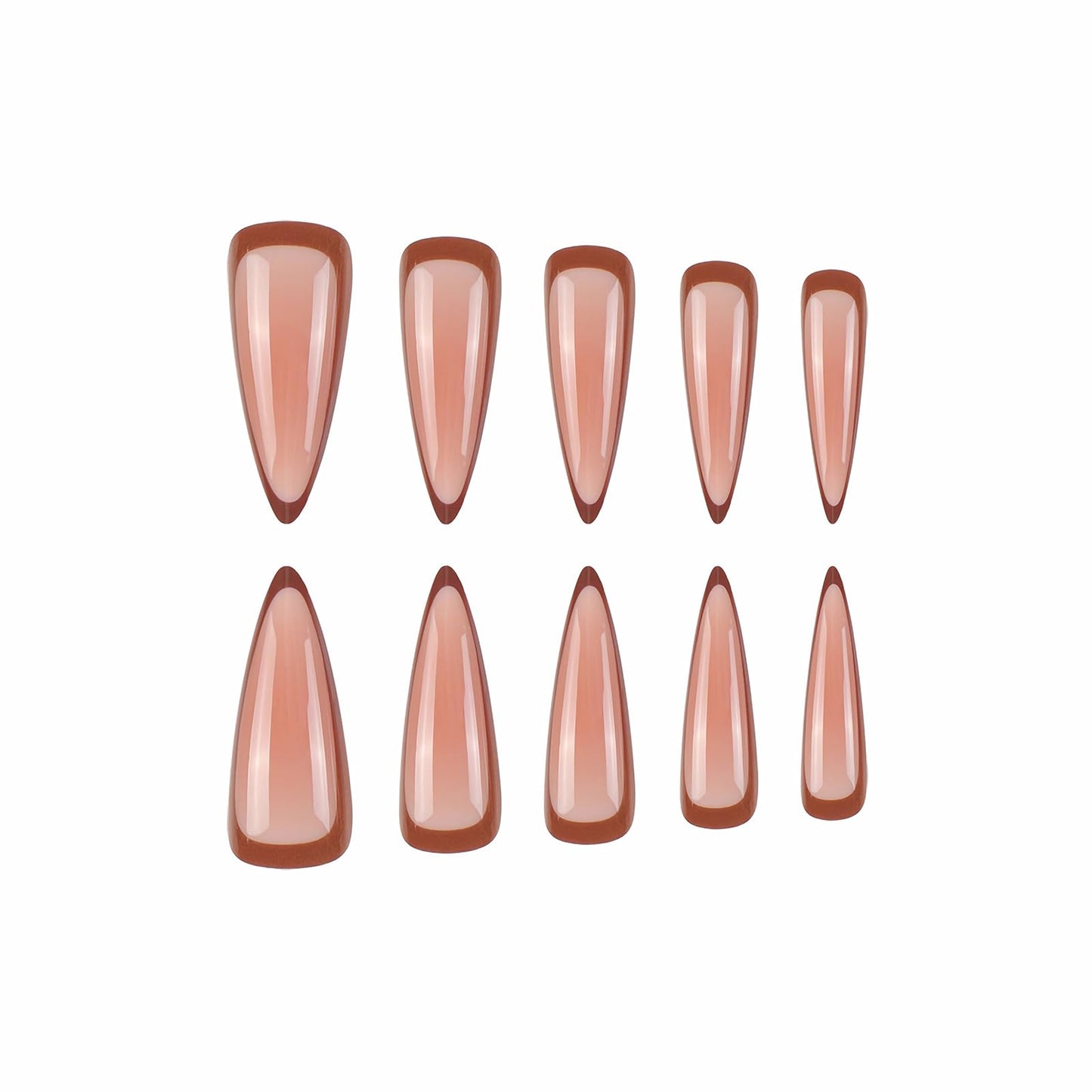 MISUD Press on Nails - Long Stiletto Fake Nails with Fall Acrylic Brown Ombre Design 24 pcs