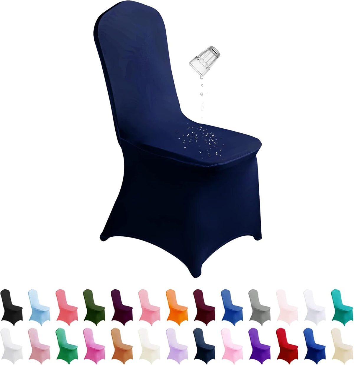SUPERO Navy Chair Cover, 12PCS Stretch Waterproof Polyester, Protector Chair Cover for Party, Banquet, Wedding Event, Hotel, Universal Fit