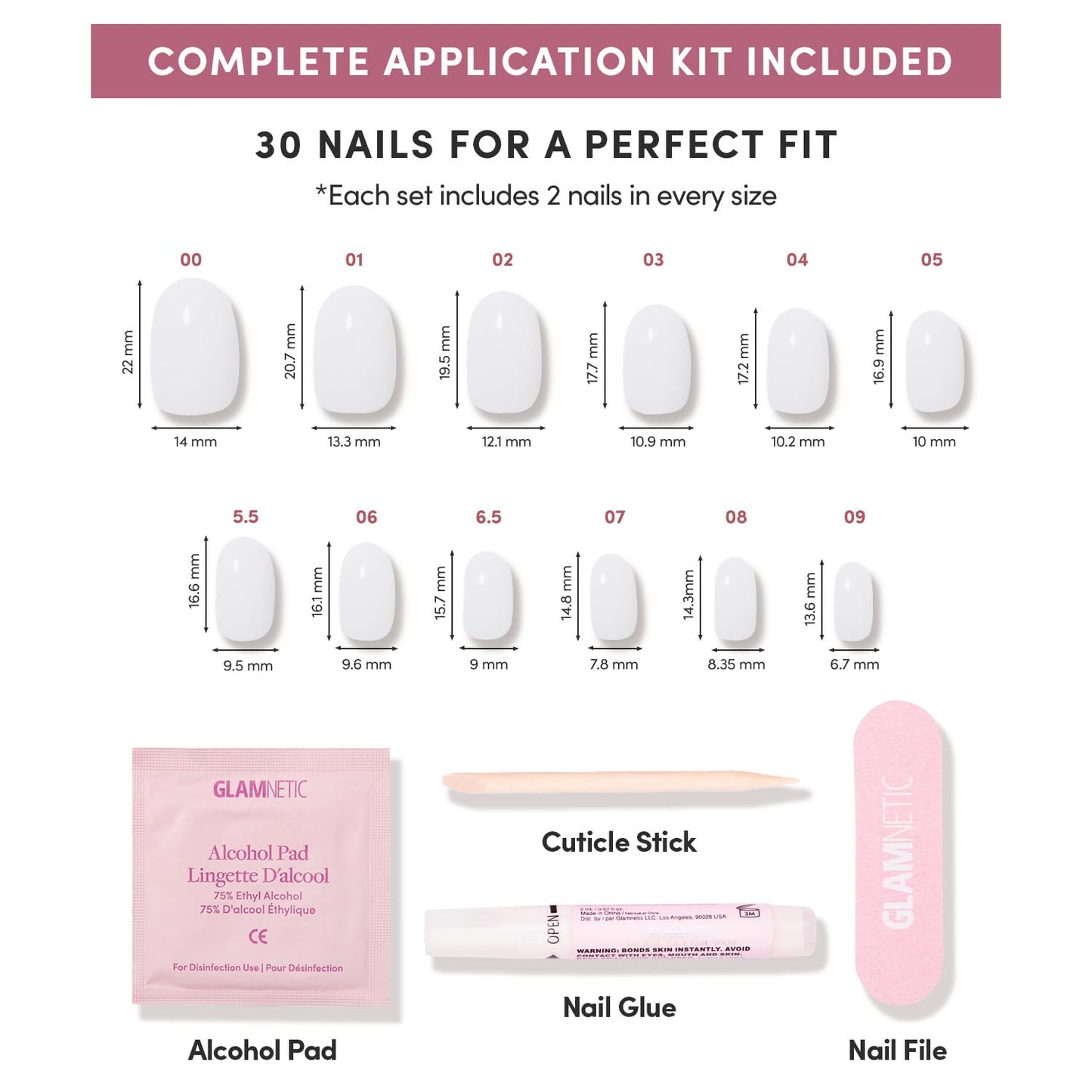 Glamnetic Press On Nails - Short Round Fake Nails, Milky White Nails, Milk Bath | 12 Sizes - 30 Nail Kit with Glue | Gift for Mom