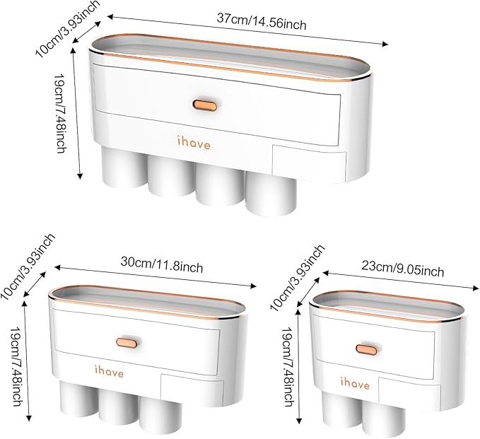 iHave Toothbrush Holders for Bathrooms - Upgrade Wall Mounted Toothbrush Holder with Toothpaste Dispenser - 3 Cups