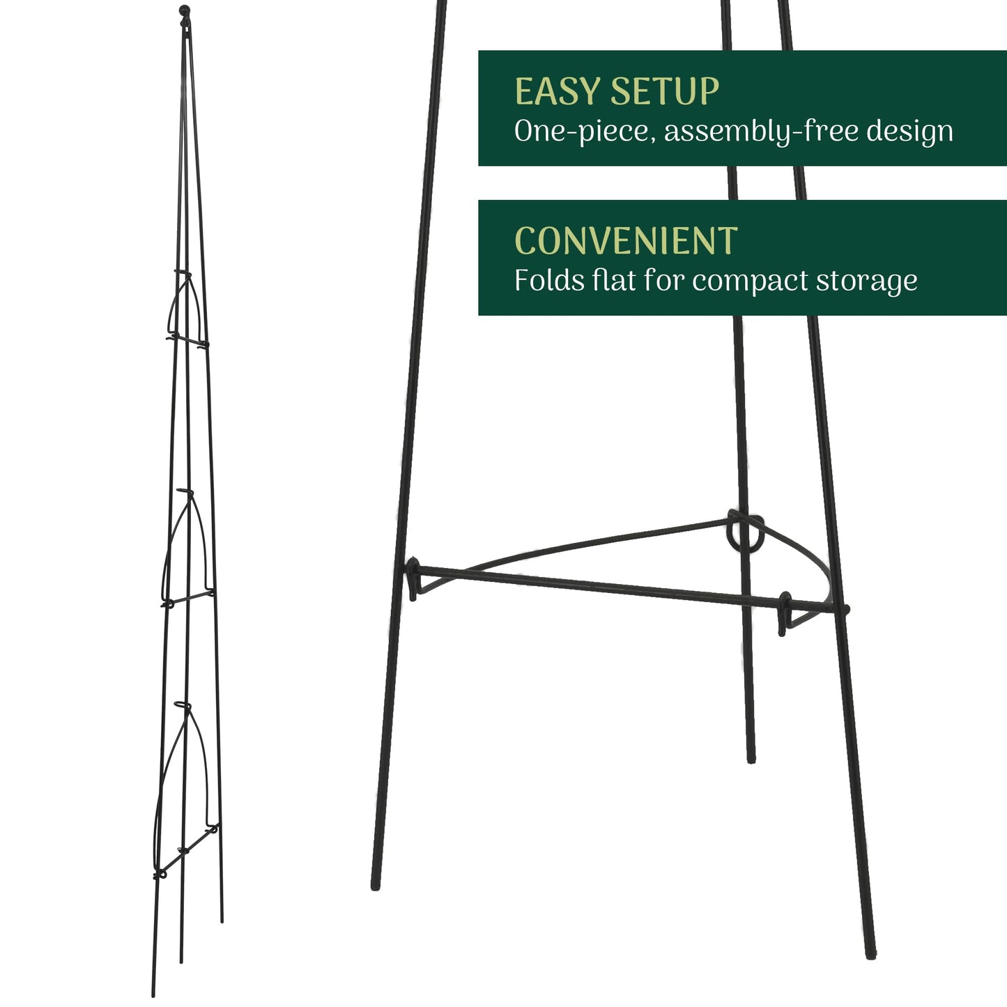 Arcadia Garden Products 5ft Folding Metal Obelisk Trellis for Climbing Plants, Assembly-Free Plastic-Coated Grow Support for Indoor Outdoor Flowers, Vegetables, Vines, Ivy