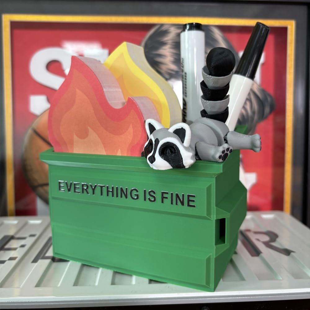 Infmetry Funny Garbage Can Fire Pen Holder with 300 Sticky Notes – Cute Desk Organizer for Office, White Elephant Gag Gift for Coworkers, Men, Women – Unique Office Supplies & Decor