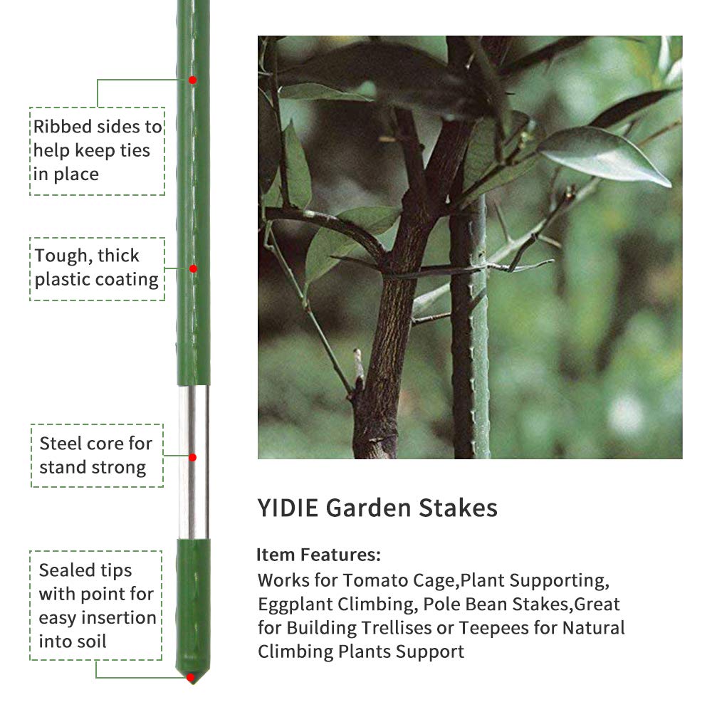 YIDIE Sturdy Metal Garden Stakes 5 Ft Plastic Coated Steel Plant Sticks for Tomatoes,Trees,Cucumber,Fences,Beans,Pack of 25