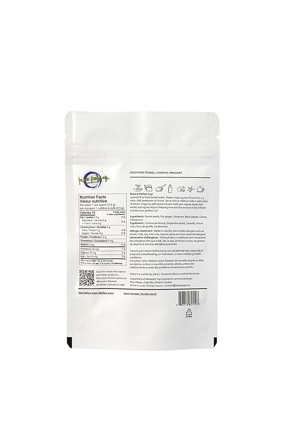 Blue Pepper Soothing Fennel Herbal Tea Blend - Natural Tea Infusion, Made in Small Batches, No Artificial Flavors or Preservatives, 60g - Caffeine Free
