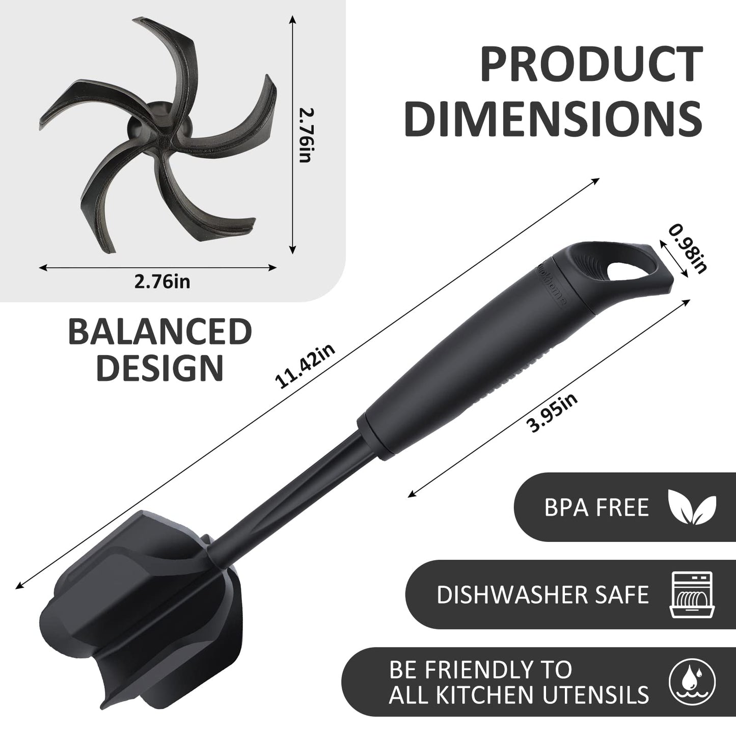 Ourokhome Pastry Dough Bench Scraper Knife and Hamburger Meat Chopper Stirrer Heat Resistant 5 Curved Blades, measurement markings and the conversion chart, Dishwasher Save