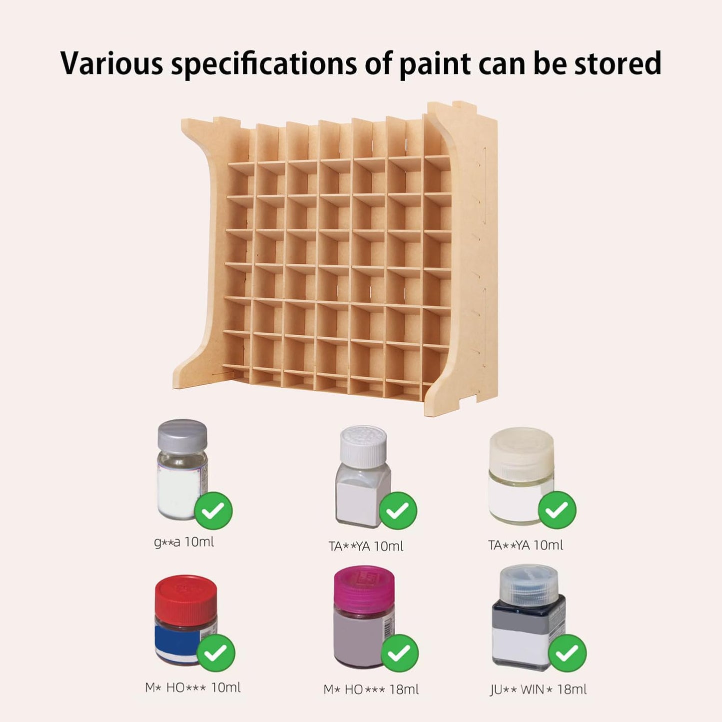 Bucasso Paint Rack Organizer with 49 Holes Suitable for 10ml TAMIYA/10ml MR HOBBY/18ml MR HOBBY, Model Tool Storage with MDF Material, Craft Paint Holder Rack GK13