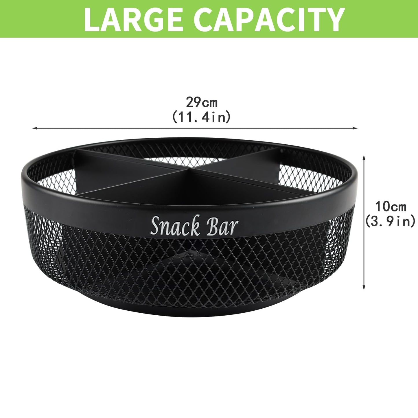 Xbopetda Snack Organizer for Countertop, Metal Turntable Organizer with Divider, 4 Compartment Snack Storage Spinning Snack Tray, Lazy Susan Snack Spinner for Snack Bar Organizer Pantry Storage-Black