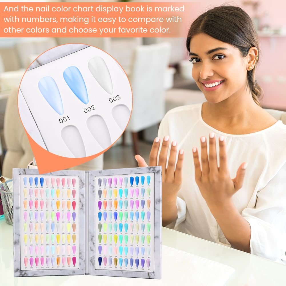 Rivonthex 160 Nail Color Display Book with 240 Nail Tips & Number Stickers (1-200) - Professional Color Swatches Book Display Chart