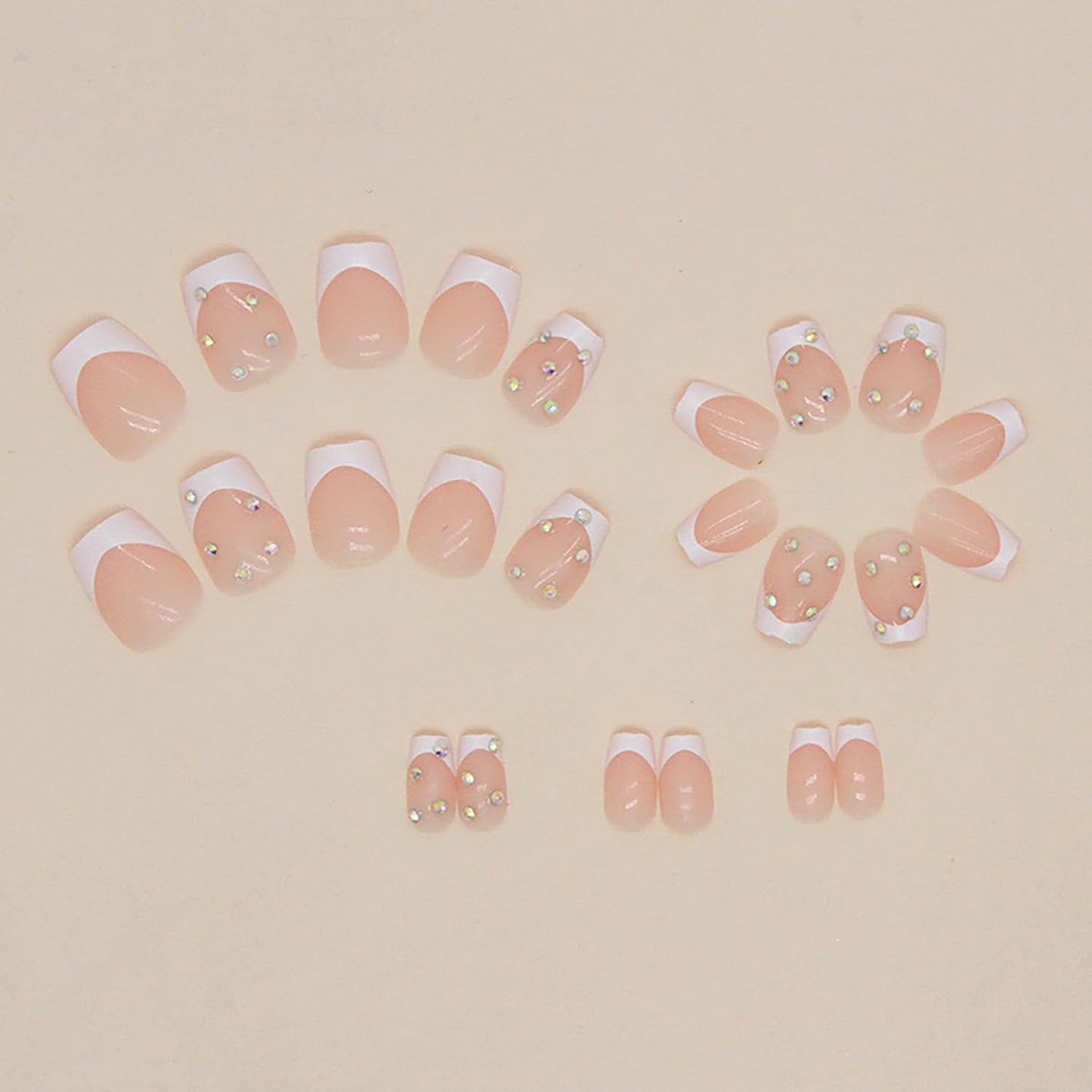 Press on Nails Extra Short Square MABKJLF French Tip Fake Nails Full Cover Glue on Nails Rhinestones False Nails White Acrylic Press on Nails Stick on Nails Artificial Nails for Women Girls 24 Pcs