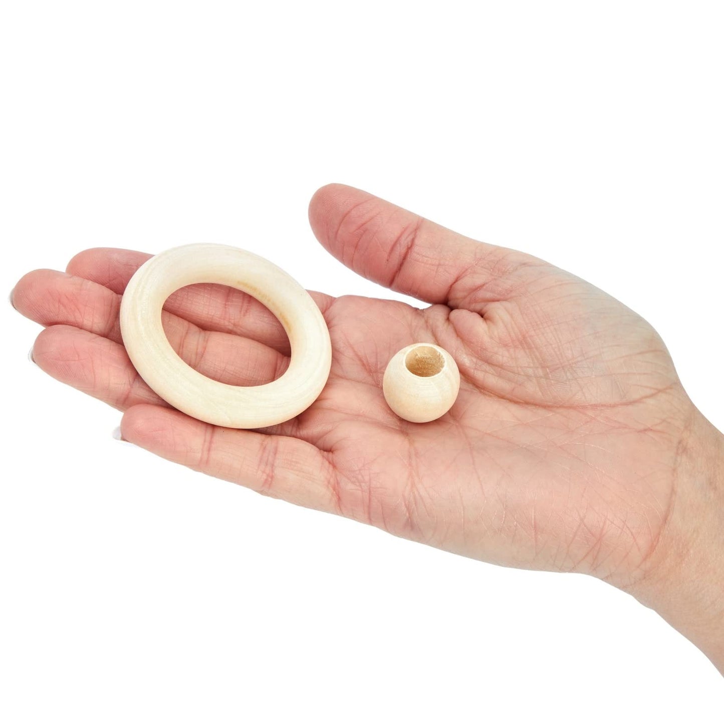 Bright Creations Set of 50 Wooden Beads and 30 Rings for Macrame, DIY Pendant Connectors, Wall Hanging Craft (2.2 in/20mm)