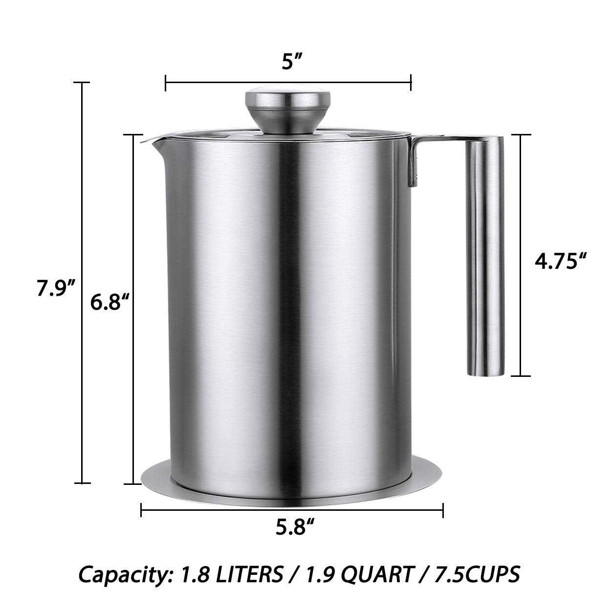 Sumerflos 1.8 L/1.9 Quart Stainless Steel Grease Strainer and Container - Large Oil Storage Pot Grease Keeper with Dust-Proof Lid & Easy Grip Handle - for Bacon, Kitchen Cooking or Frying Oil