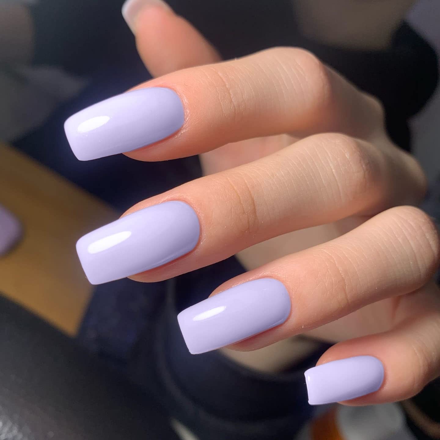 Lilac Press On Nails Medium Long Square, Xcreando Medium Coffin Nails Acrylic Press ons Glue on Nails Long Length, Solid Color Fake Nail for Women, Natural Thick Artificial Nail Stick on, Lavender