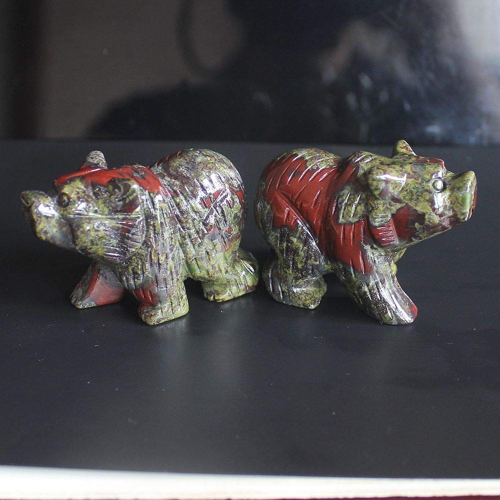 HLbshi Hand Carved Gemstone Crystal Bear Figurine Animal Statue Carving Office Home Decor Collections 2'' (Dragon Blood Jasper)