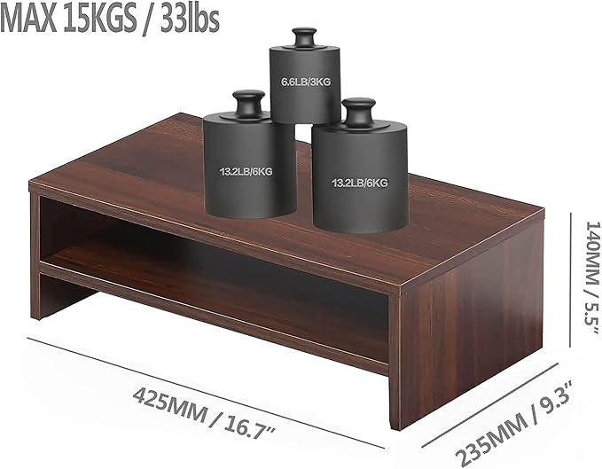 FITUEYES Monitor Stand - 2 Tier Computer Monitor Riser Shelf, Wood Desktop Stand for Laptop Computer Screen, Desk Organization, Office Supplies