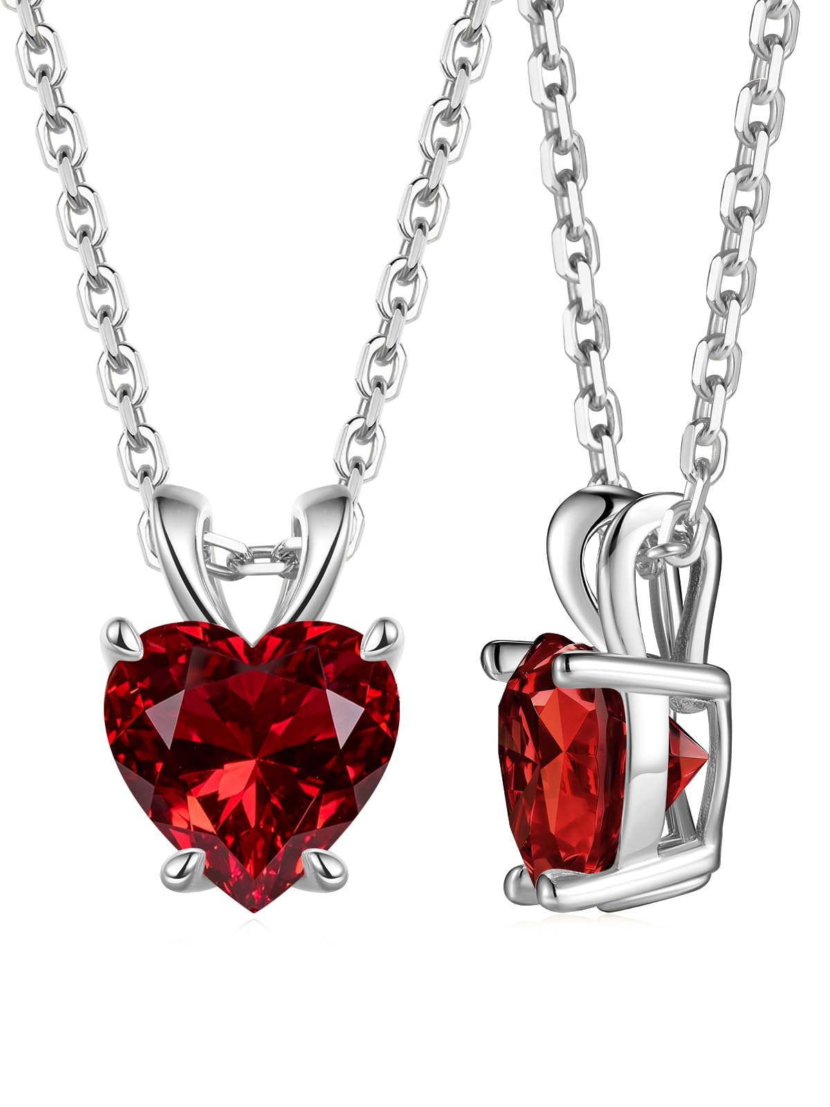 CYW 1 Carat Red Ruby Small Heart Necklace for Women 925 Sterling Silver Solitaire Pendant Necklace