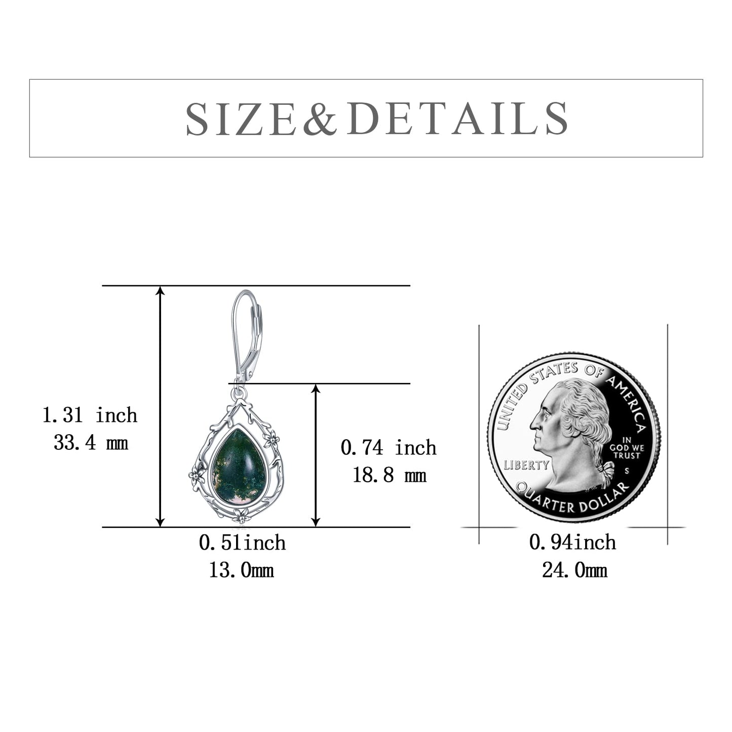 POPLYKE Moss Agate Green Gems Teardrop Drop Dangle Earrings Sterling Silver Leverback Earrings Jewelry