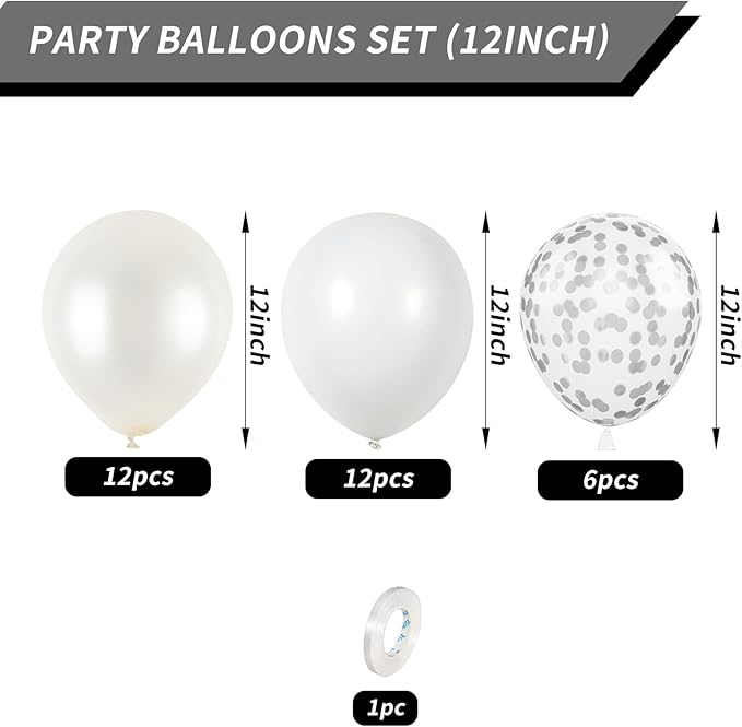 White Balloons, 12 Inch Pearl White Balloons, White Latex Balloons Silver Confetti Balloons For Balloon Garland Arch Wedding Bride To Be Party Birthday Baby Shower Decorations