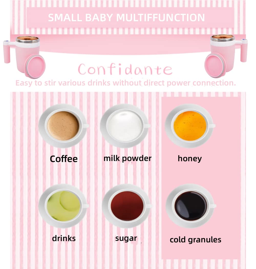 KittBabby Self Stirring Coffee Mug 13oz - Cute Pink Magnetic Coffee Mixer, USB Rechargeable, Ideal Gift for Women, Birthdays, Mother's Day (Pink) (1, Pink)