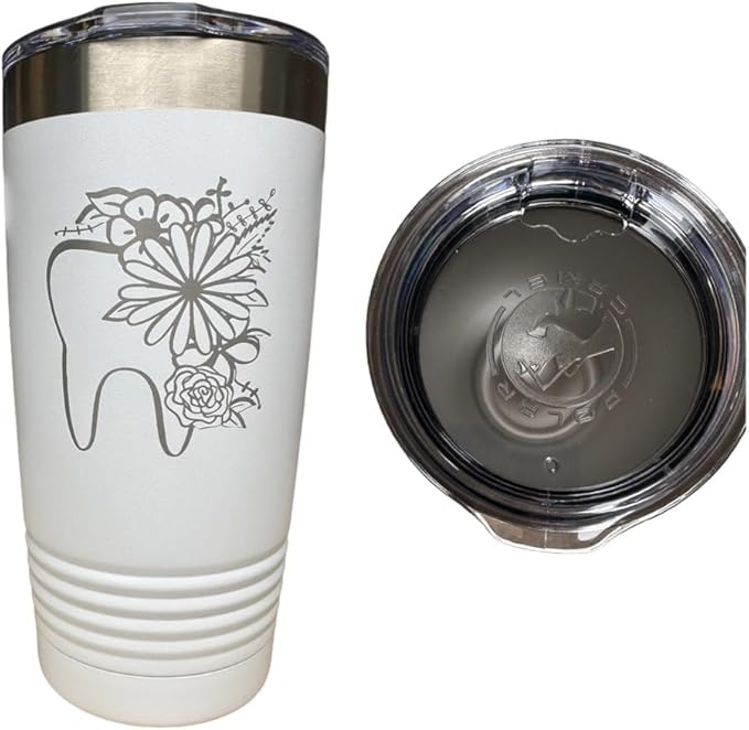 Dental hyginiest tumbler 40oz tumbler Tooth tumbler Dental water bottle Gift for dentist Gift for dental hyginiest Office gift (20oz White-Floral tooth)
