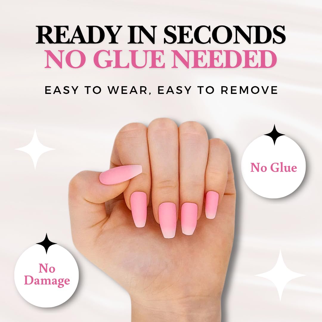Votrenaeil Press On Nails - Blush Bloom | No Glue Almond Pink Matte Fake Nails for Wedding, Party, Everyday Wear - 24 Pcs Nail Kit with Adhesive Tabs